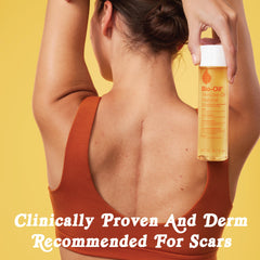 Bio-Oil bottle close-up with rosehip, chamomile, and lavender oils for nourishing skin.