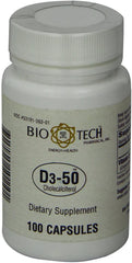 Bio-Tech Pharmacal D3-50 capsule close-up reveals smooth exterior.