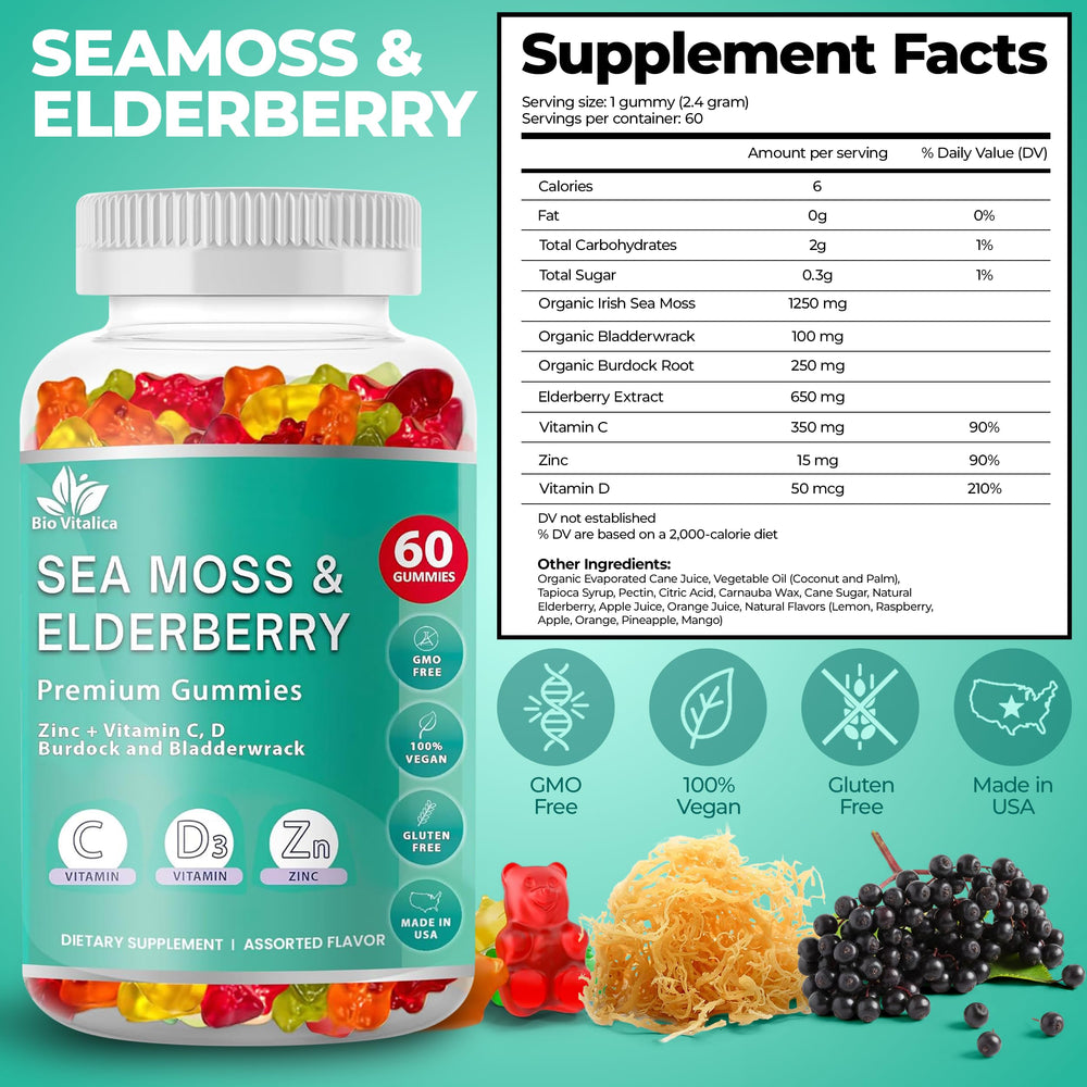 BIO VITALICA Irish sea moss gummies jar highlighting natural color and texture