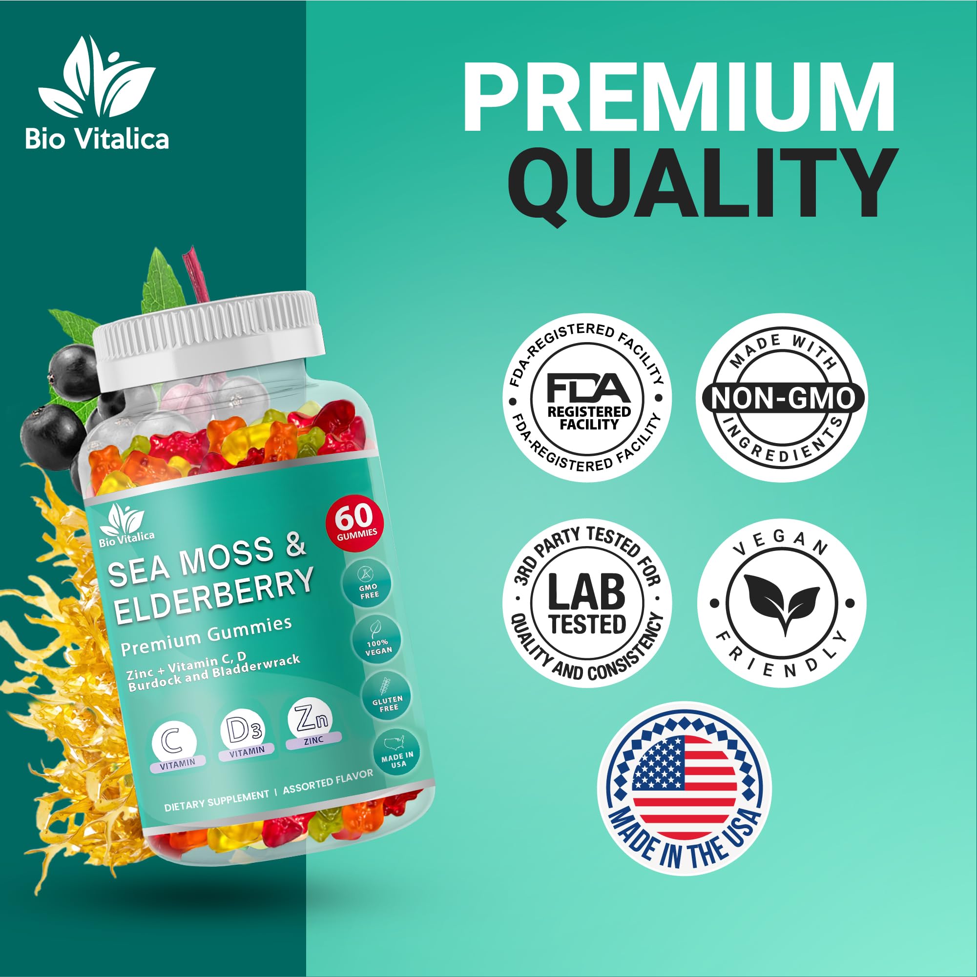 BIO VITALICA kids-friendly sea moss gummies with colorful fruit flavors