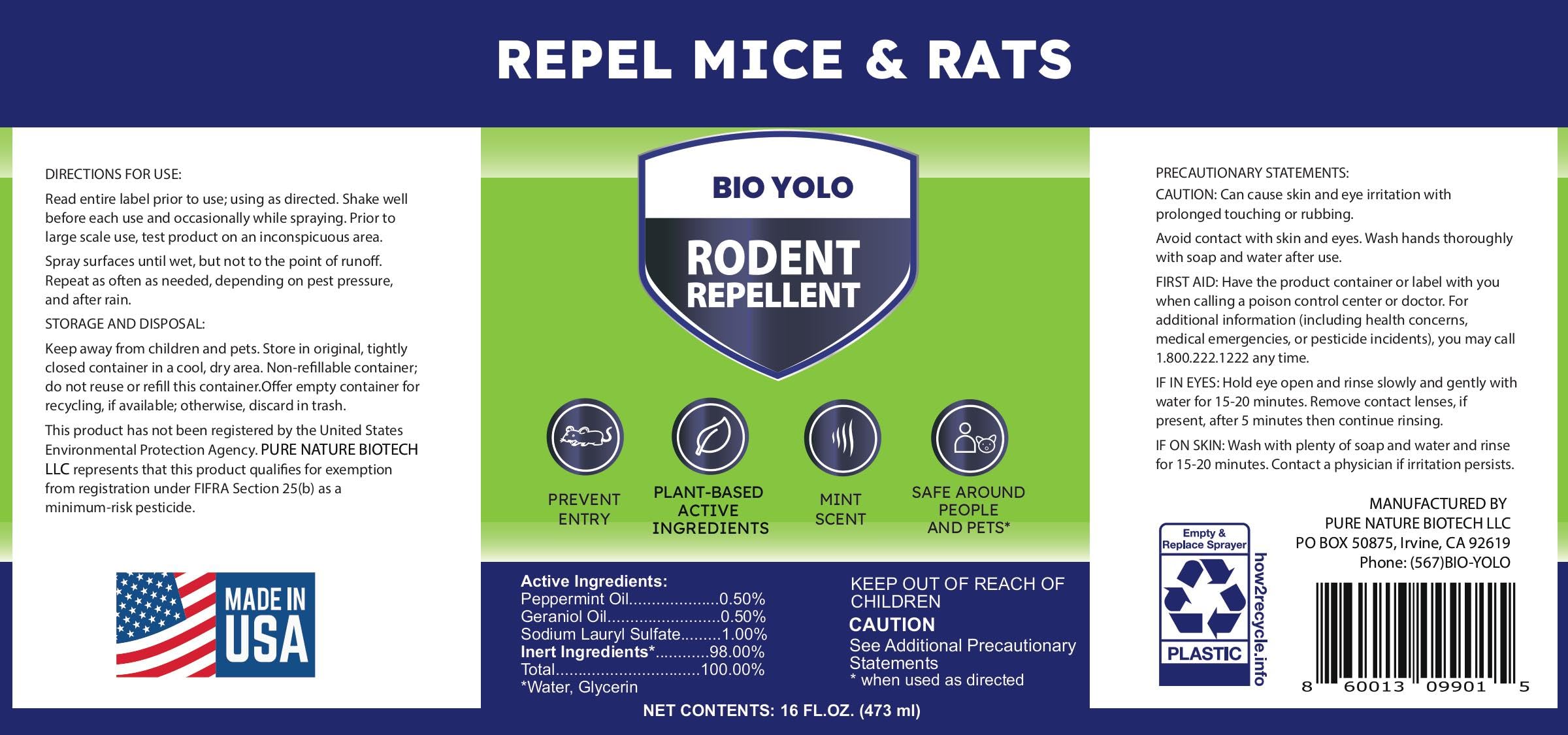 BIO YOLO Rodent Repellent Spray emitting peppermint scent while repelling rodents.