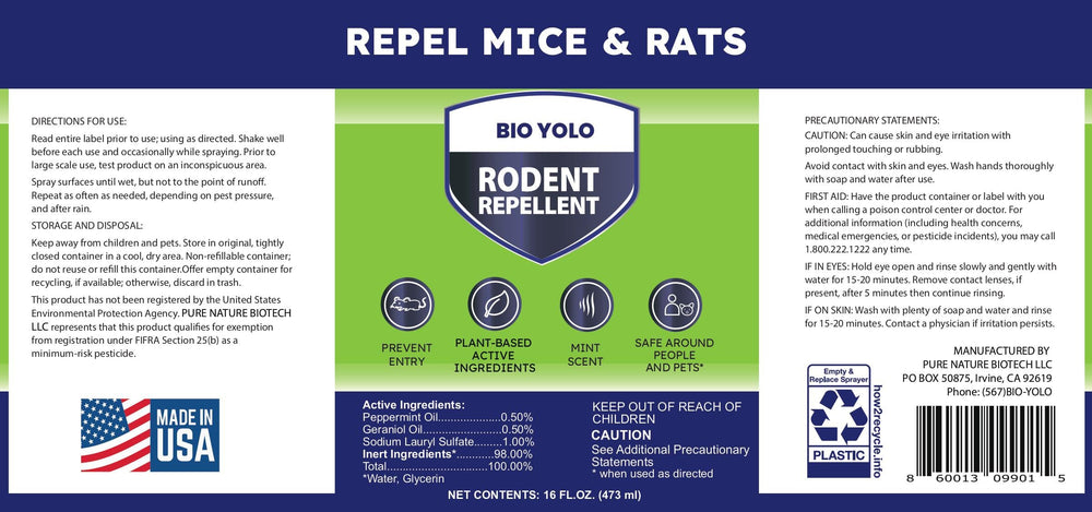 BIO YOLO Rodent Repellent Spray emitting peppermint scent while repelling rodents.