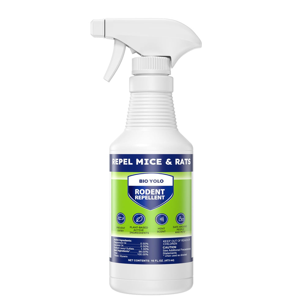 BIO YOLO Rodent Repellent Spray bottle ready for indoor and outdoor protection.