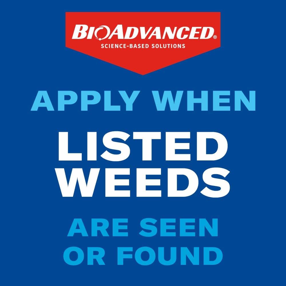 BioAdvanced 1-gallon bottle ready for broad-area weed treatment in a yard.