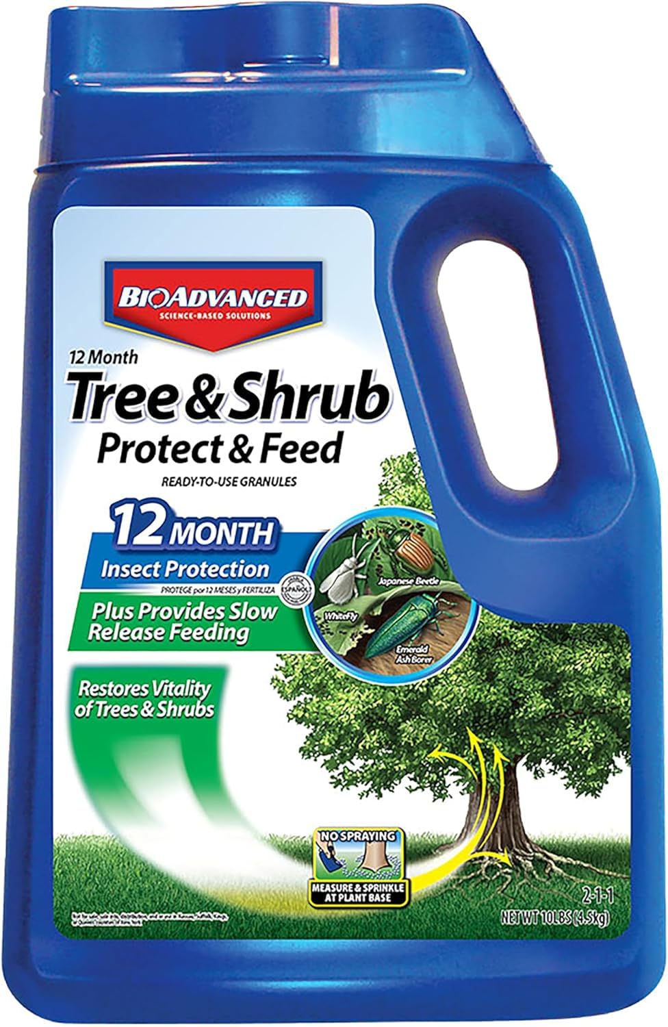BioAdvanced bottle showing 12-month protection for trees and shrubs.