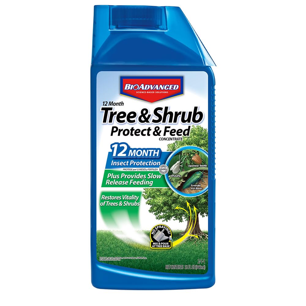 BioAdvanced 12-Month Tree Protect and Feed bottle illustrating extended protection for trees