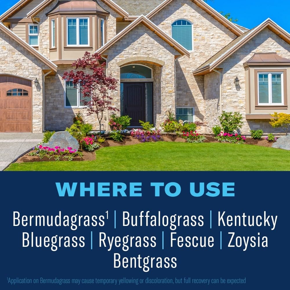 BioAdvanced All-In-One coverage area highlights reduction of dandelions and crabgrass.