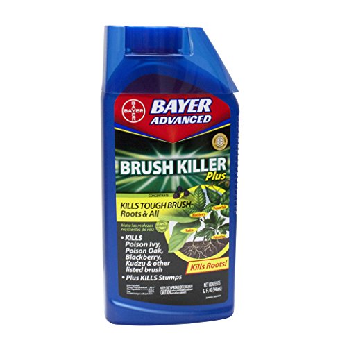 BioAdvanced Brush Killer Plus bottle showing concentrated formula for root kill of poison ivy and kudzu