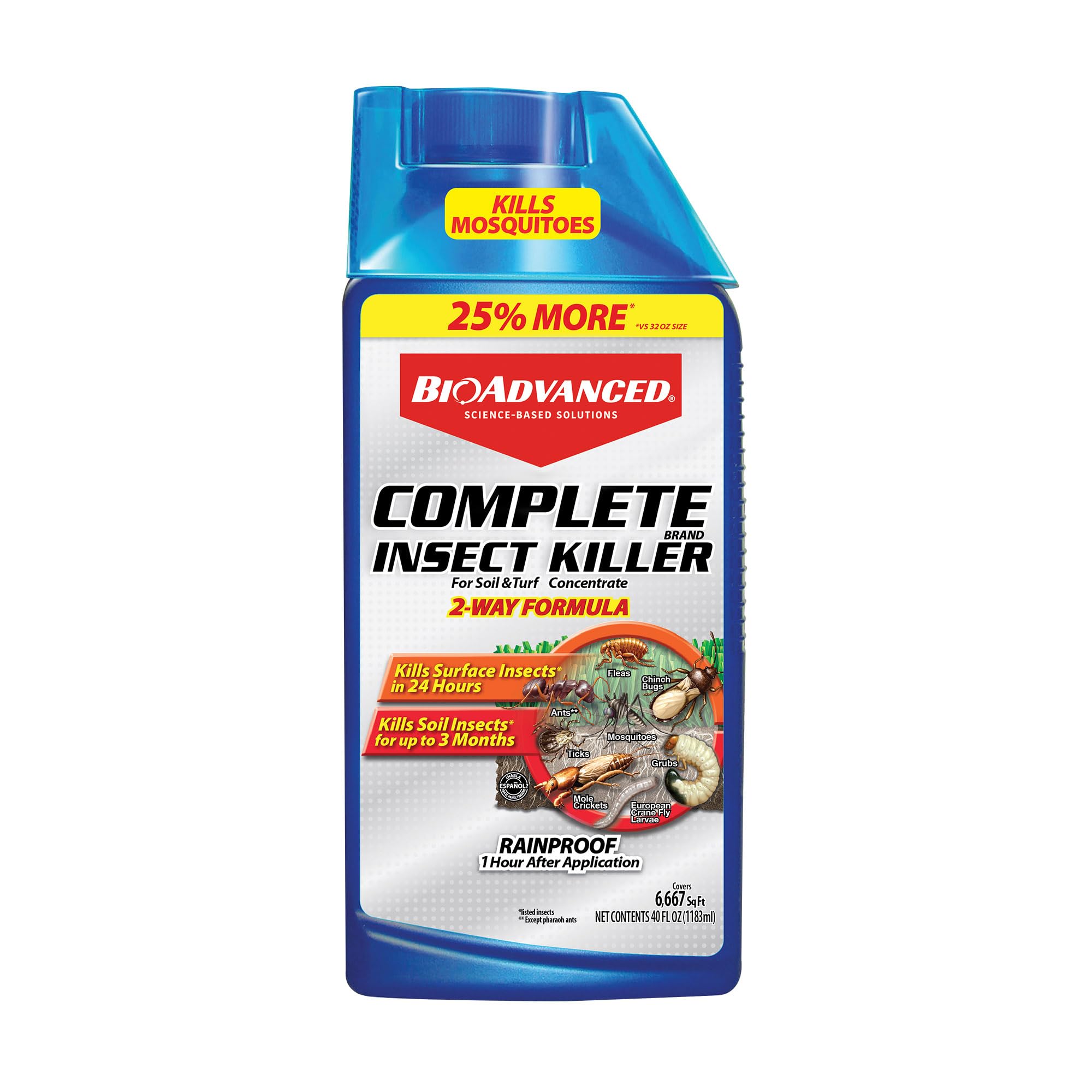 BioAdvanced Complete Insect Killer bottle for soil and turf protecting lawns from ants and grubs.