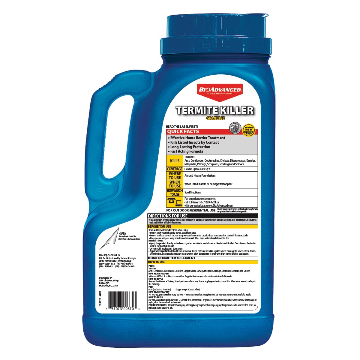 Large outdoor coverage up to 4500 square feet emphasized for BioAdvanced granules.