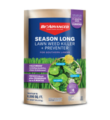 BioAdvanced Season Long Weed Killer granules in bag deliver up to 6 months weed control for southern lawns