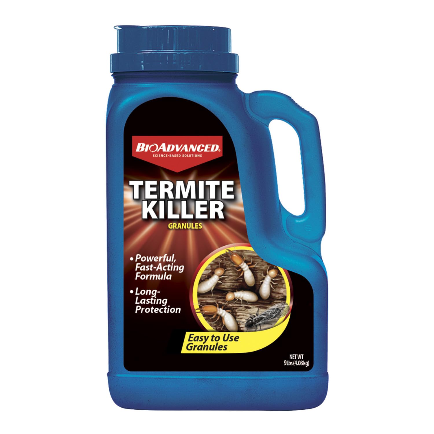 BioAdvanced termite killer granules outdoors providing wide-area protection around homes.
