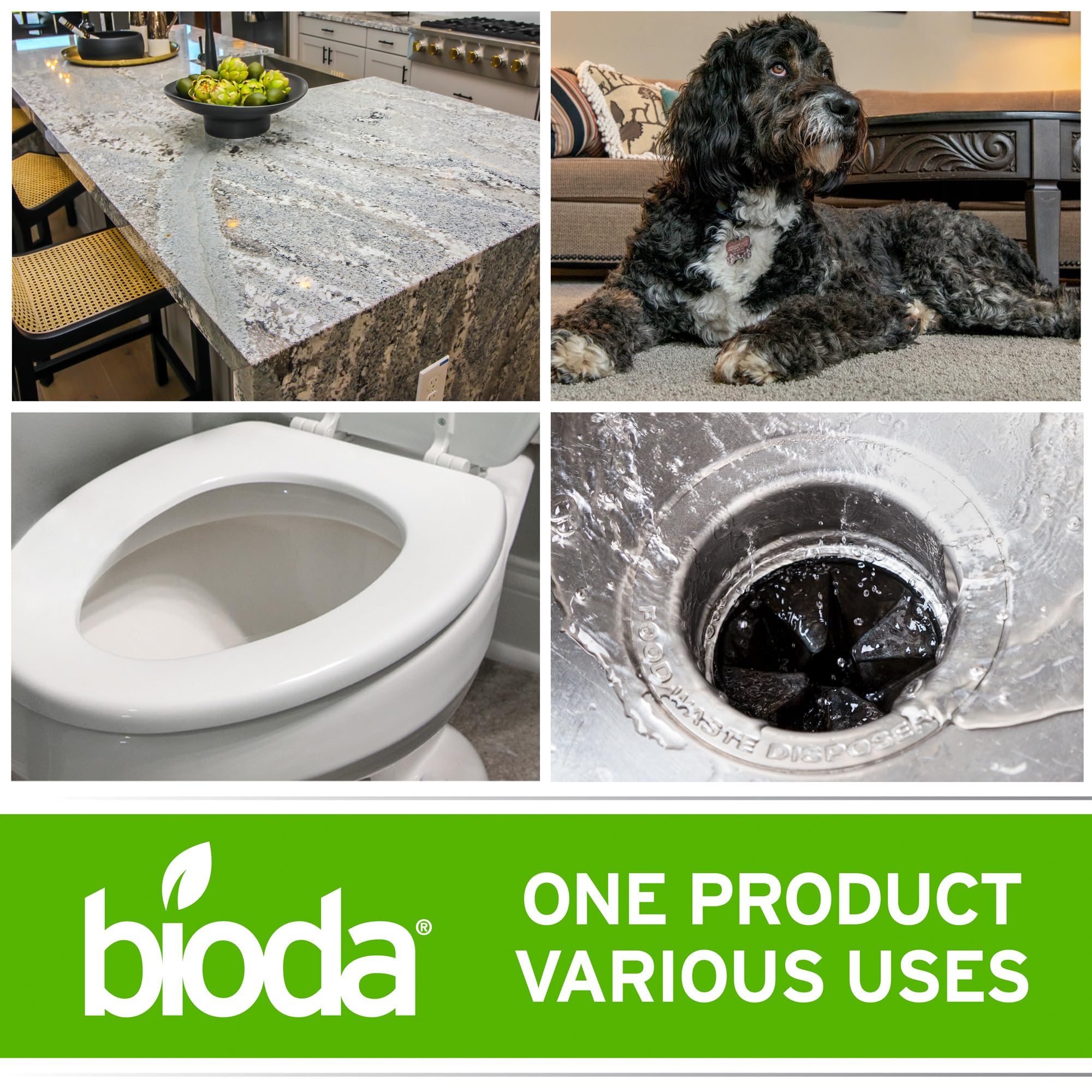 Bioda pet stain cleaner applied to carpet fibers and upholstery.