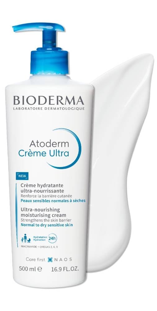 Close-up of Bioderma Atoderm Ultra Cream jar showing rich texture for dry skin