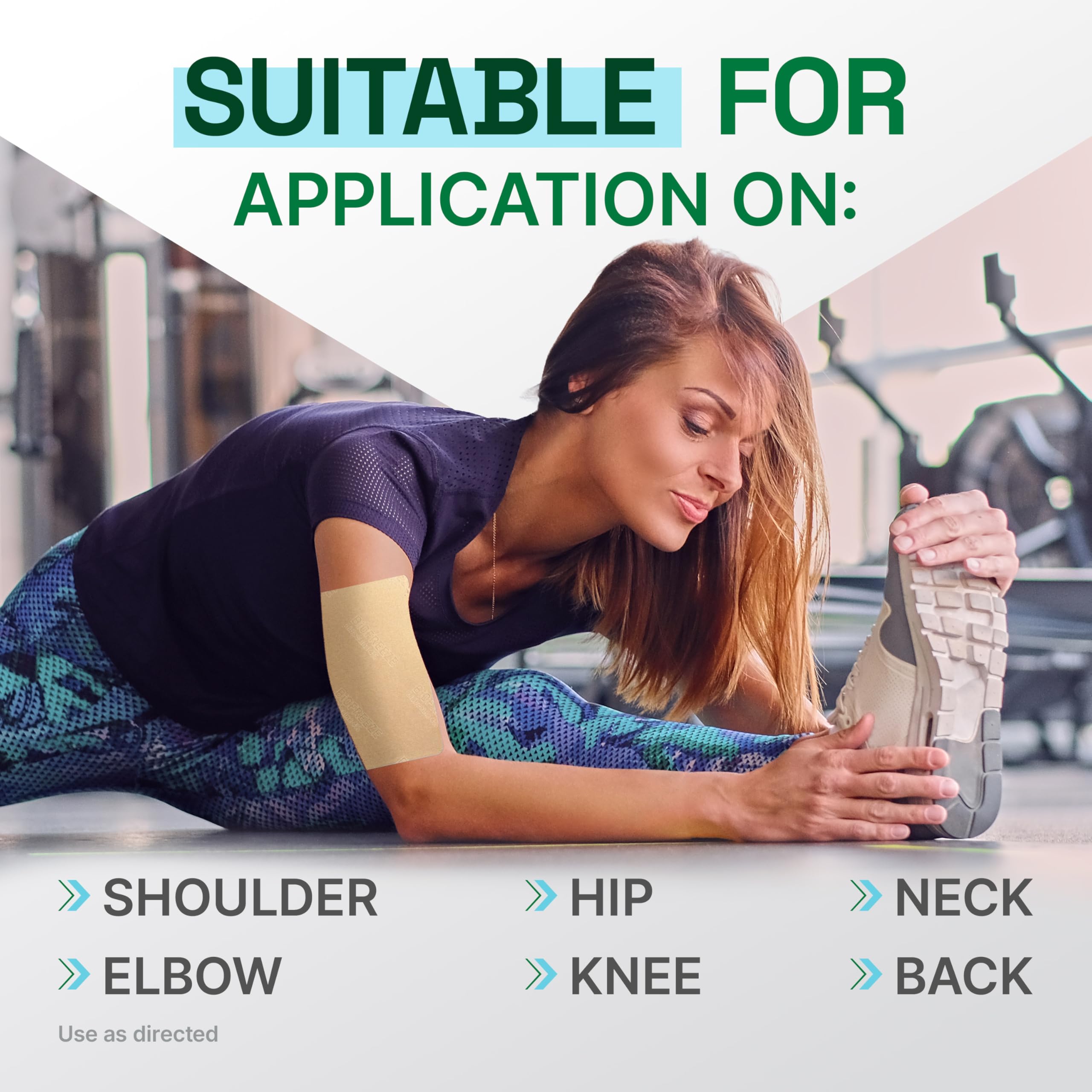 Biofreeze Ultraflex Plus patch adheres securely for active movement.