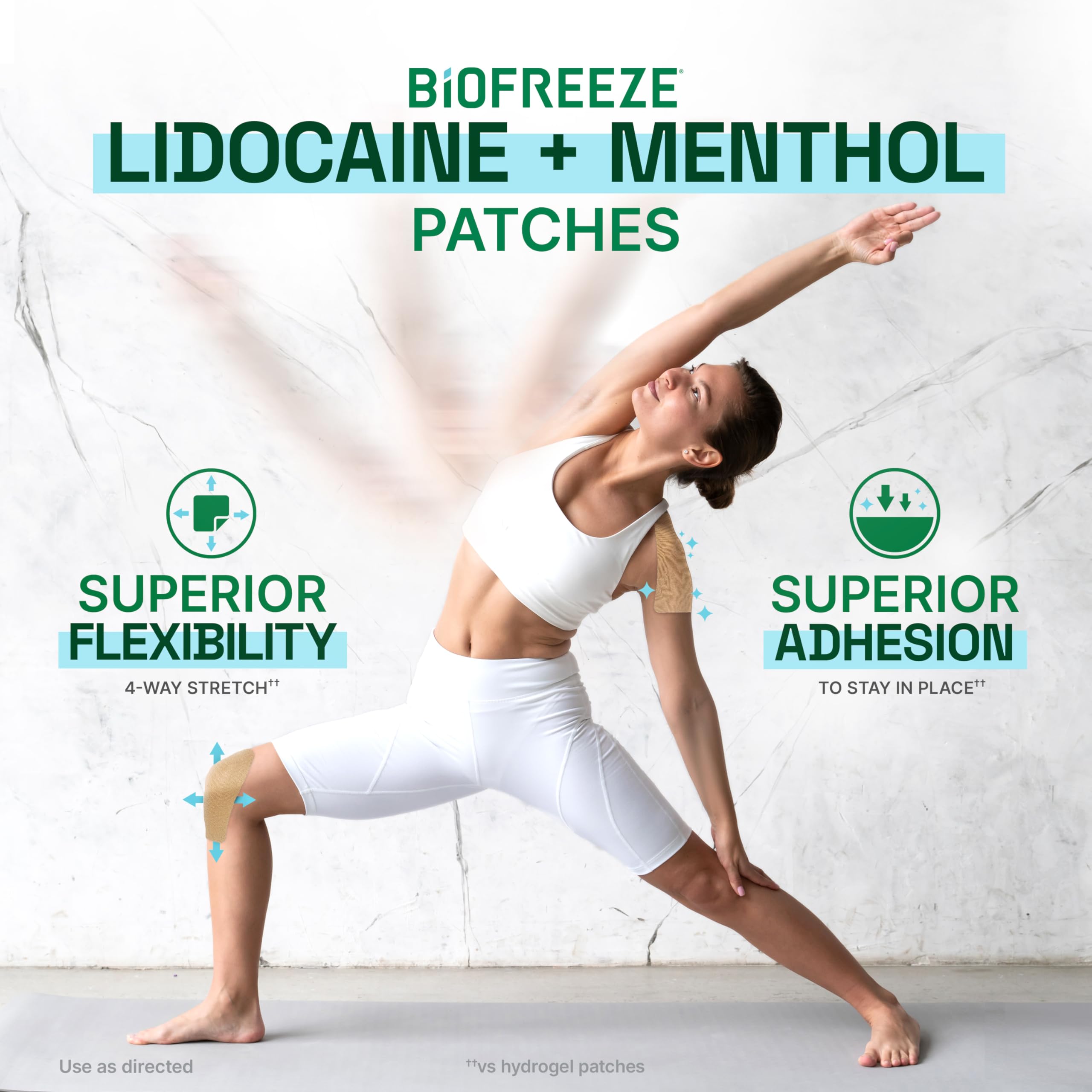 Biofreeze Ultraflex Plus patch on lower back covers a large area.