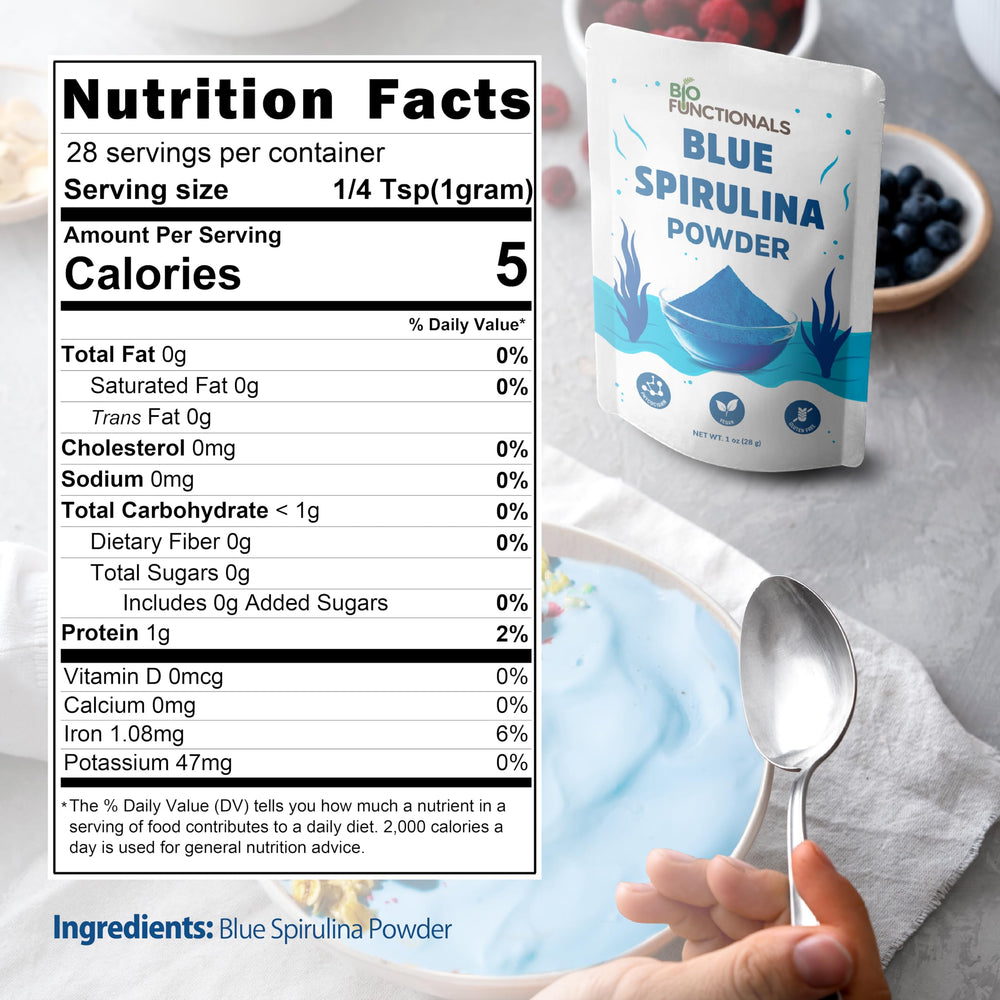 Biofunctionals blue spirulina powder baking brightens desserts with nutrition