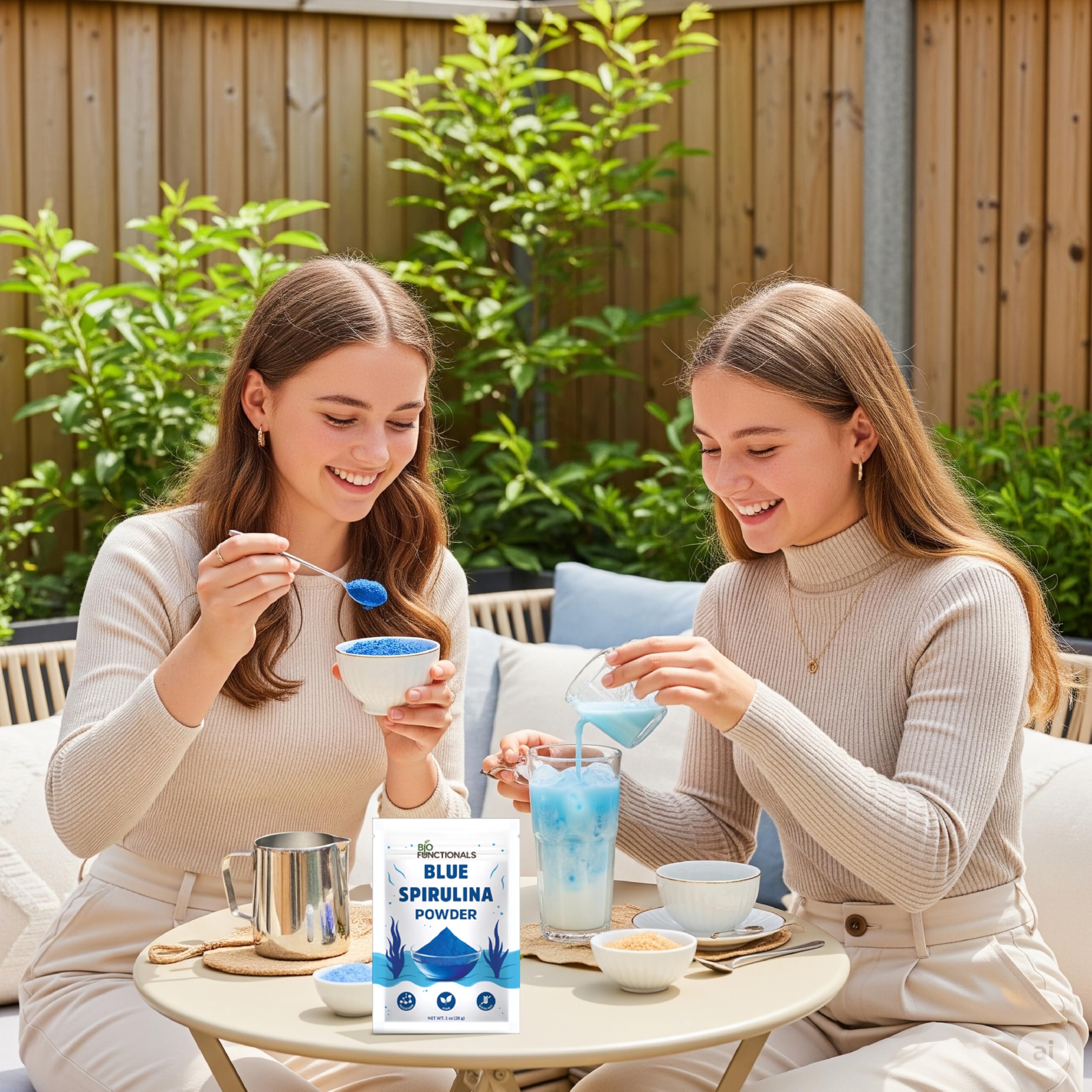 Biofunctionals blue spirulina powder in smoothie delivers vibrant color