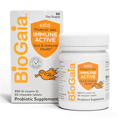 BioGaia Immune Active Kids bottle with orange chews for daily digestive support