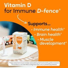 Front view of BioGaia Immune Active Kids packaging with Vitamin D