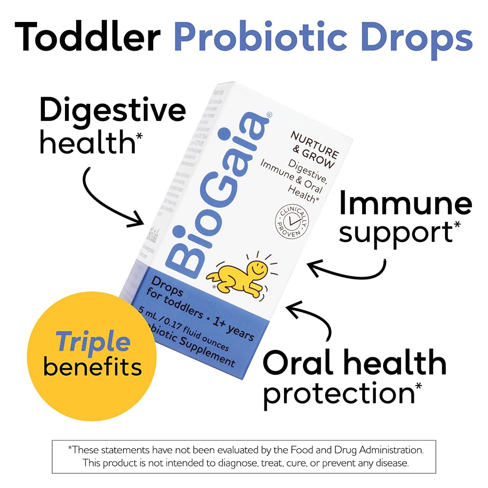 BioGaia Nurture & Grow toddler chewables with fruity flavor for meals.