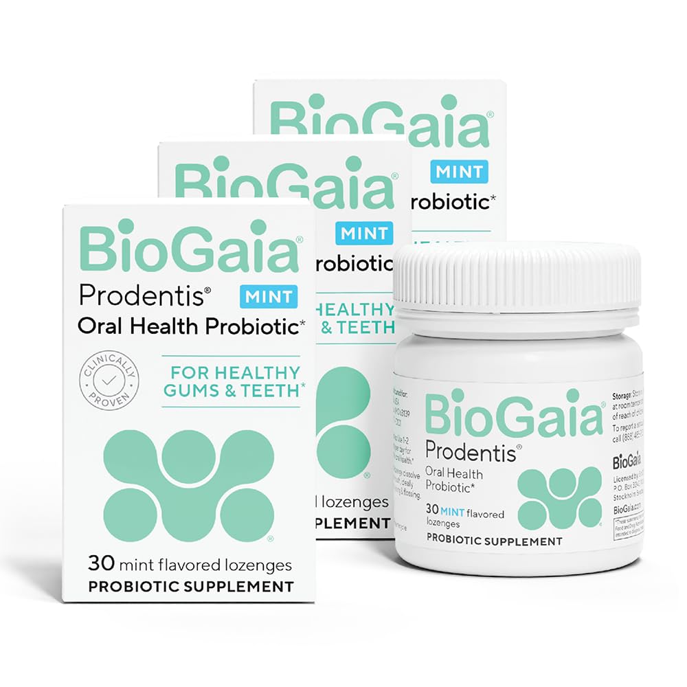 BioGaia Prodentis mint lozenges in packaging support oral microbiome balance.