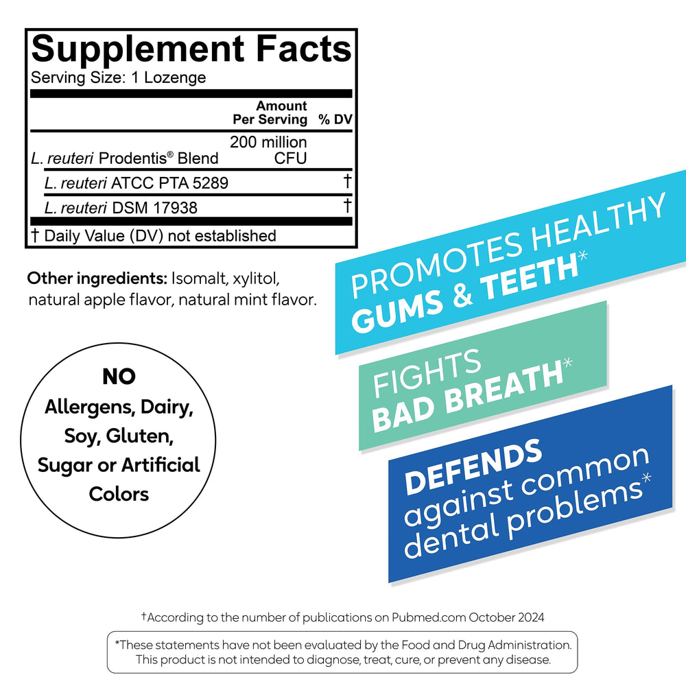 BioGaia Prodentis storage and dosage label to show proper handling and consistent use
