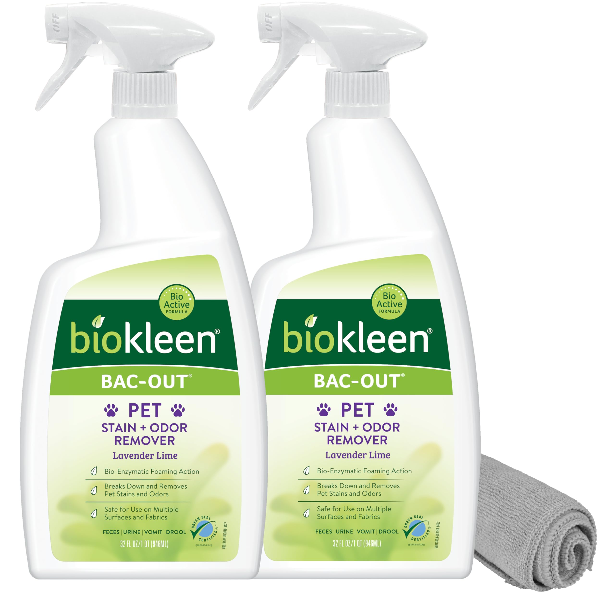 Biokleen Bac-Out 32 oz spray bottle targeting pet urine odor.