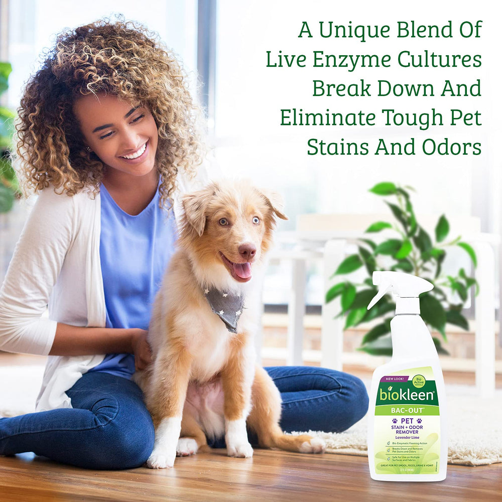 Biokleen Bac-Out on sofa fabric for odor removal.