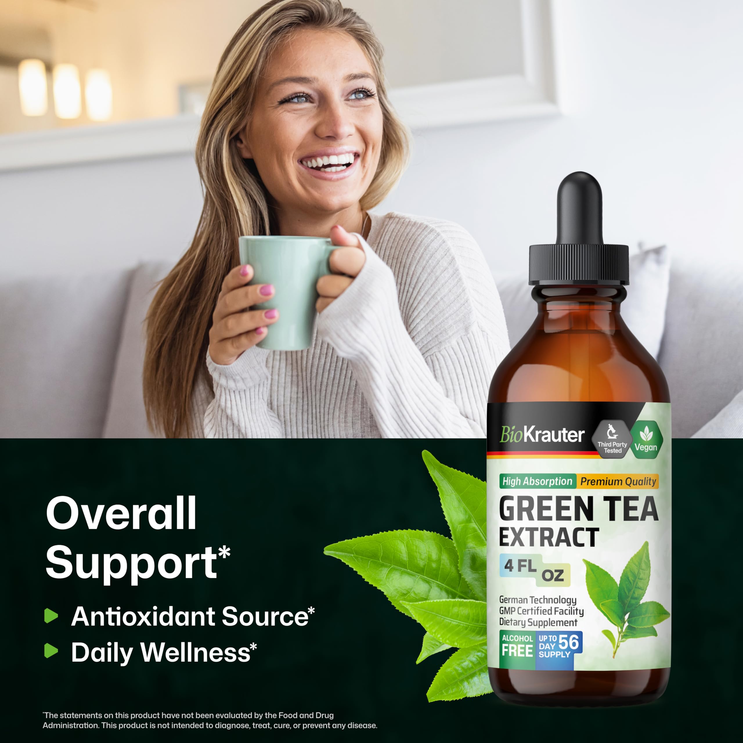 BIO KRAUTER Green Tea Extract liquid dropper delivering precise dosage