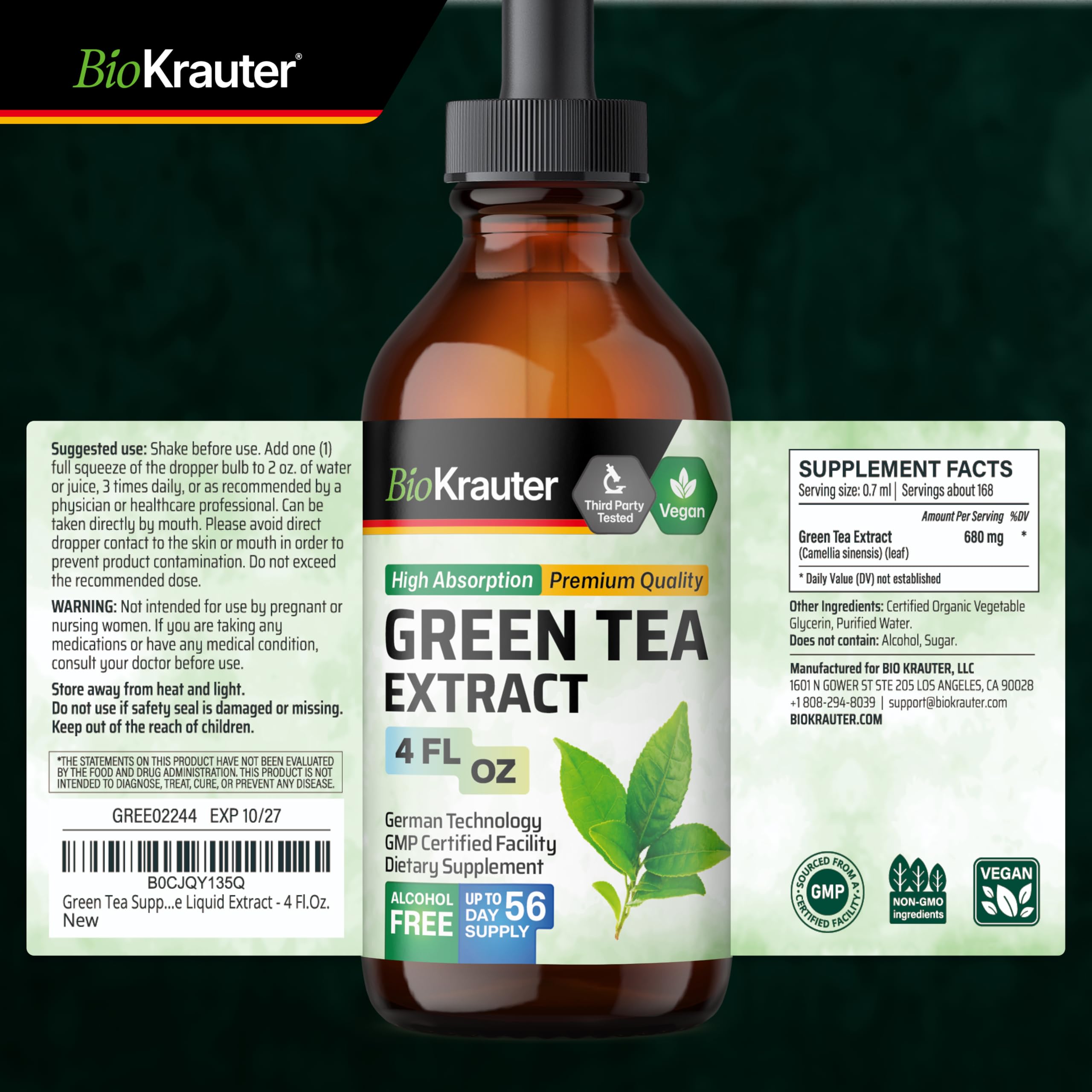 BIO KRAUTER Green Tea Extract dropper ready to mix into beverages