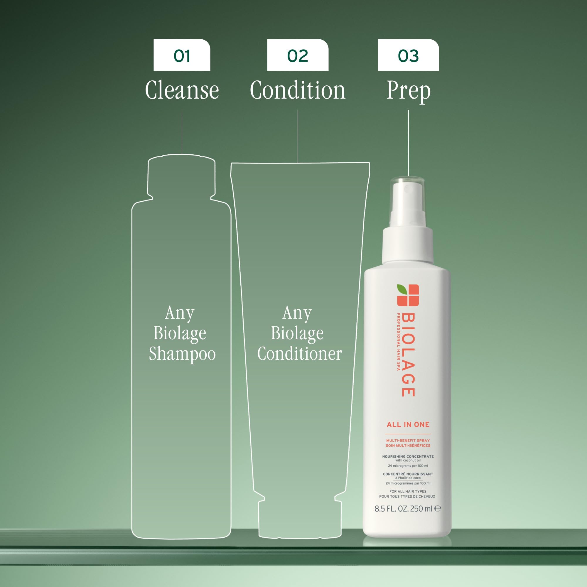 biolage all-in-one spray demonstrates heat protection during styling.