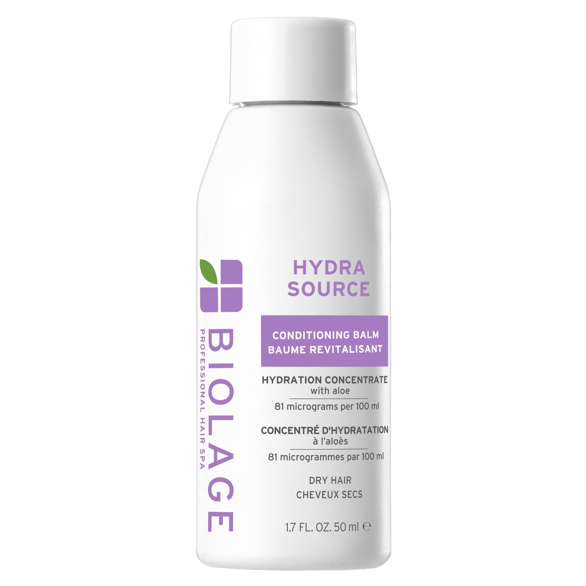 Biolage Hydra Source Conditioning Balm bottle close-up showing hydrating formula for dry hair