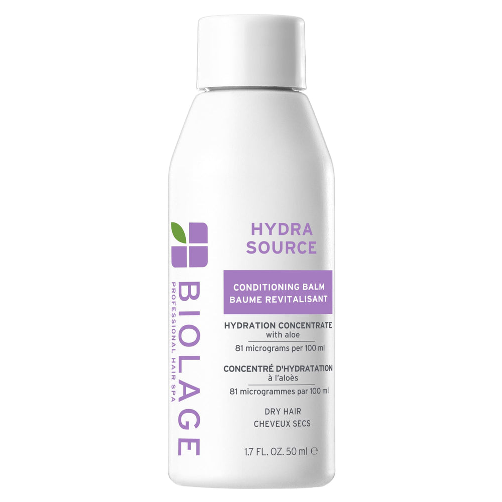 Biolage Hydra Source Conditioning Balm bottle close-up showing hydrating formula for dry hair