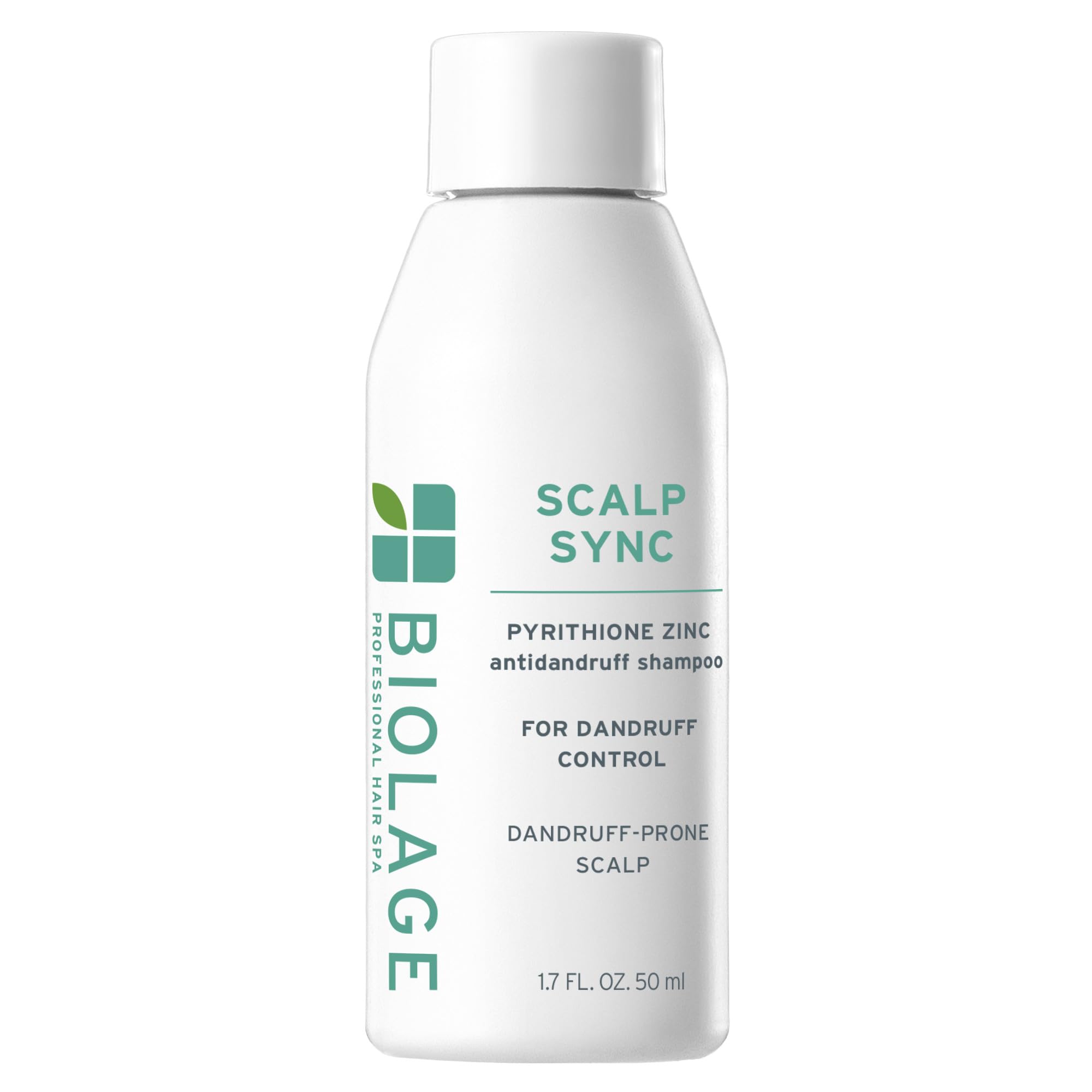 Biolage Scalp Sync shampoo bottle with vegan formula aimed at reducing flakes.