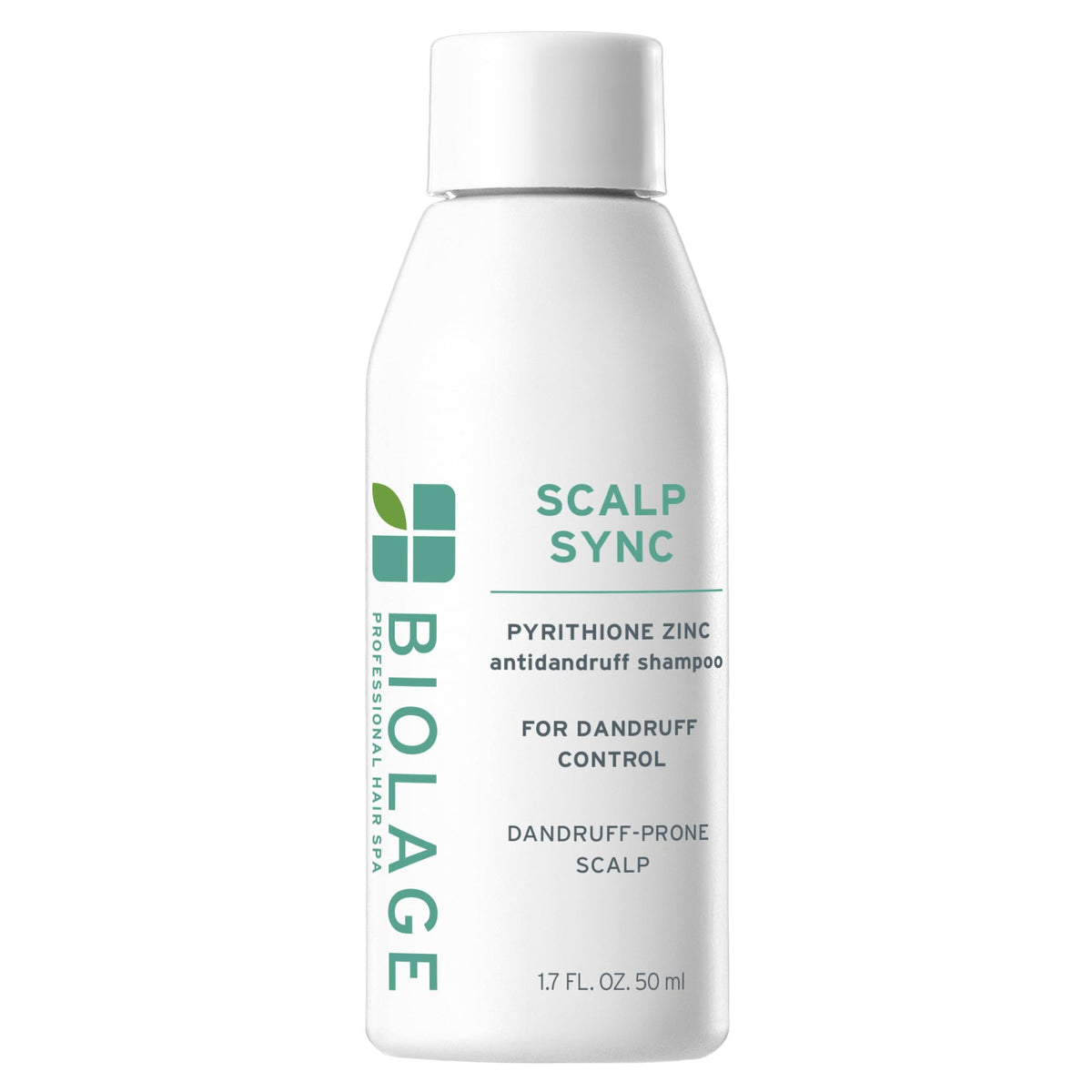 Biolage Scalp Sync shampoo bottle with vegan formula aimed at reducing flakes.