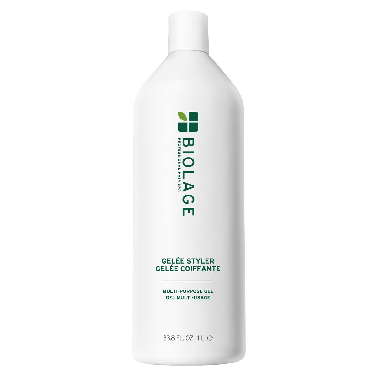Biolage Styling Gelée bottle pour demonstrates medium hold for everyday styling.