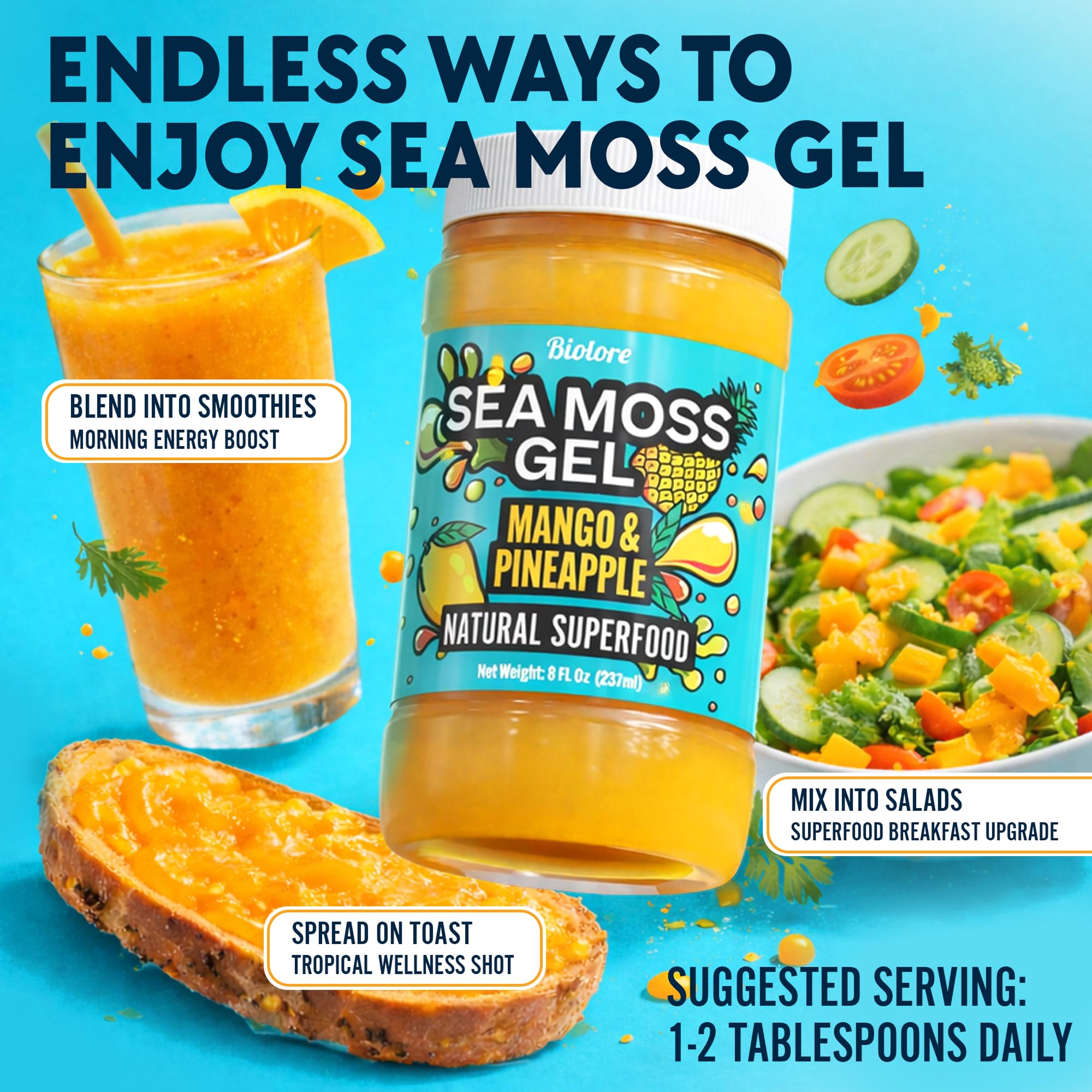 Biolore Sea Moss Gel Mango-Pineapple as a vegan superfood boost.