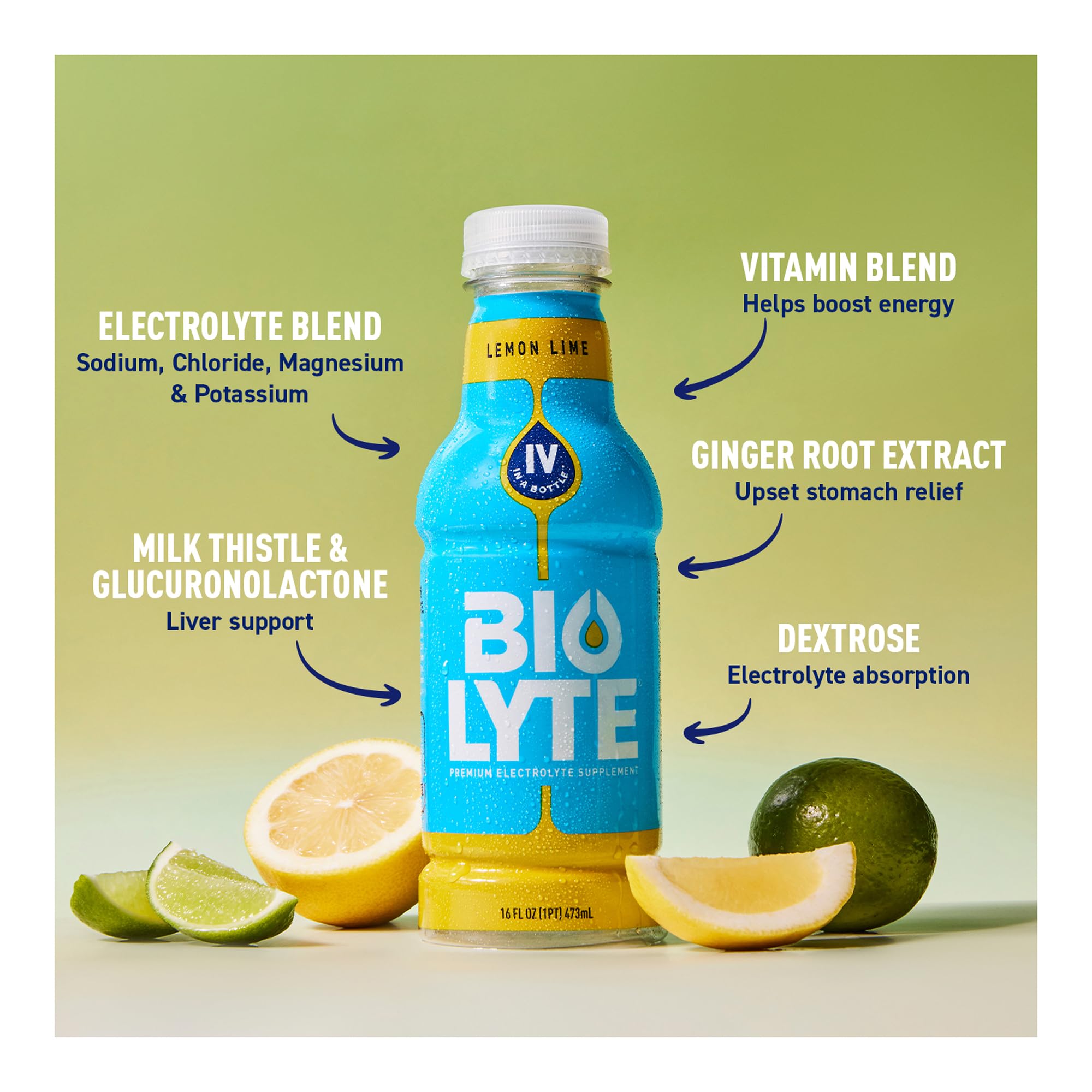 BIOLYTE label closeup, electrolyte blend and doctor-formulated approach