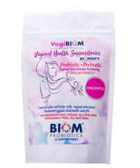 Biom Vaginal Probiotic Suppository box displays discreet packaging for at-home care.