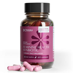 BIOMA Feminine Health Synbiotic bottle front for daily microbiome support.