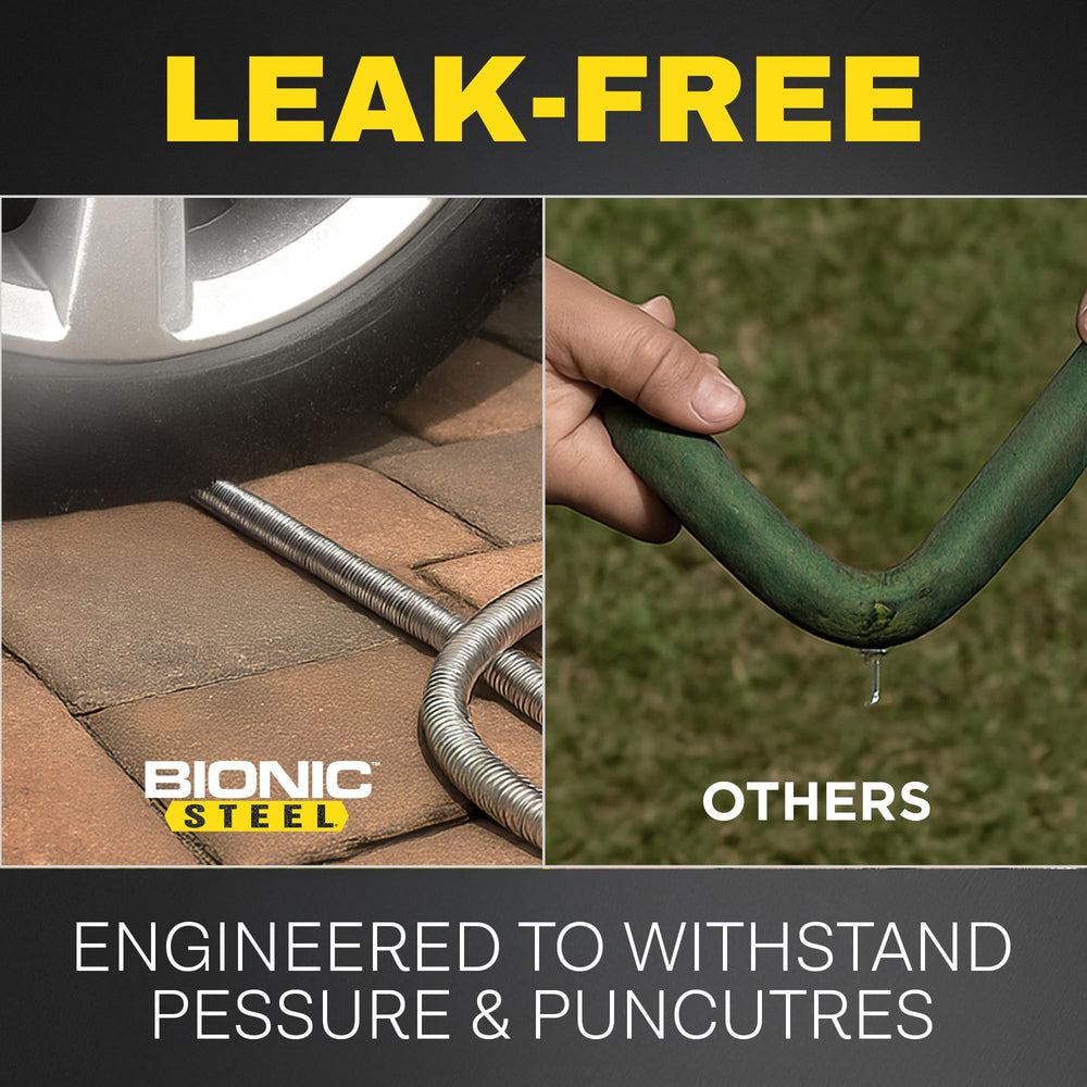 BIONIC STEEL 5/8 inch diameter hose delivers strong water pressure.