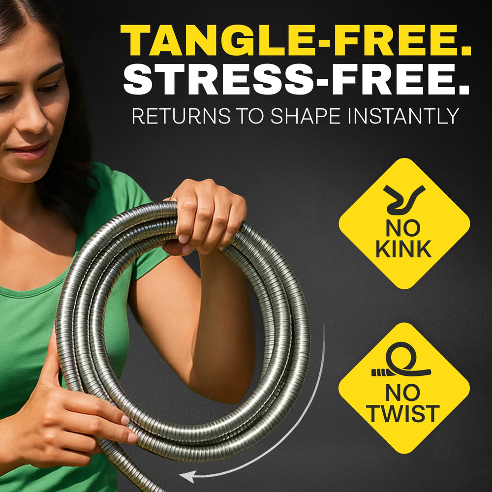 BIONIC STEEL metal hose outer layer resists punctures and wear.