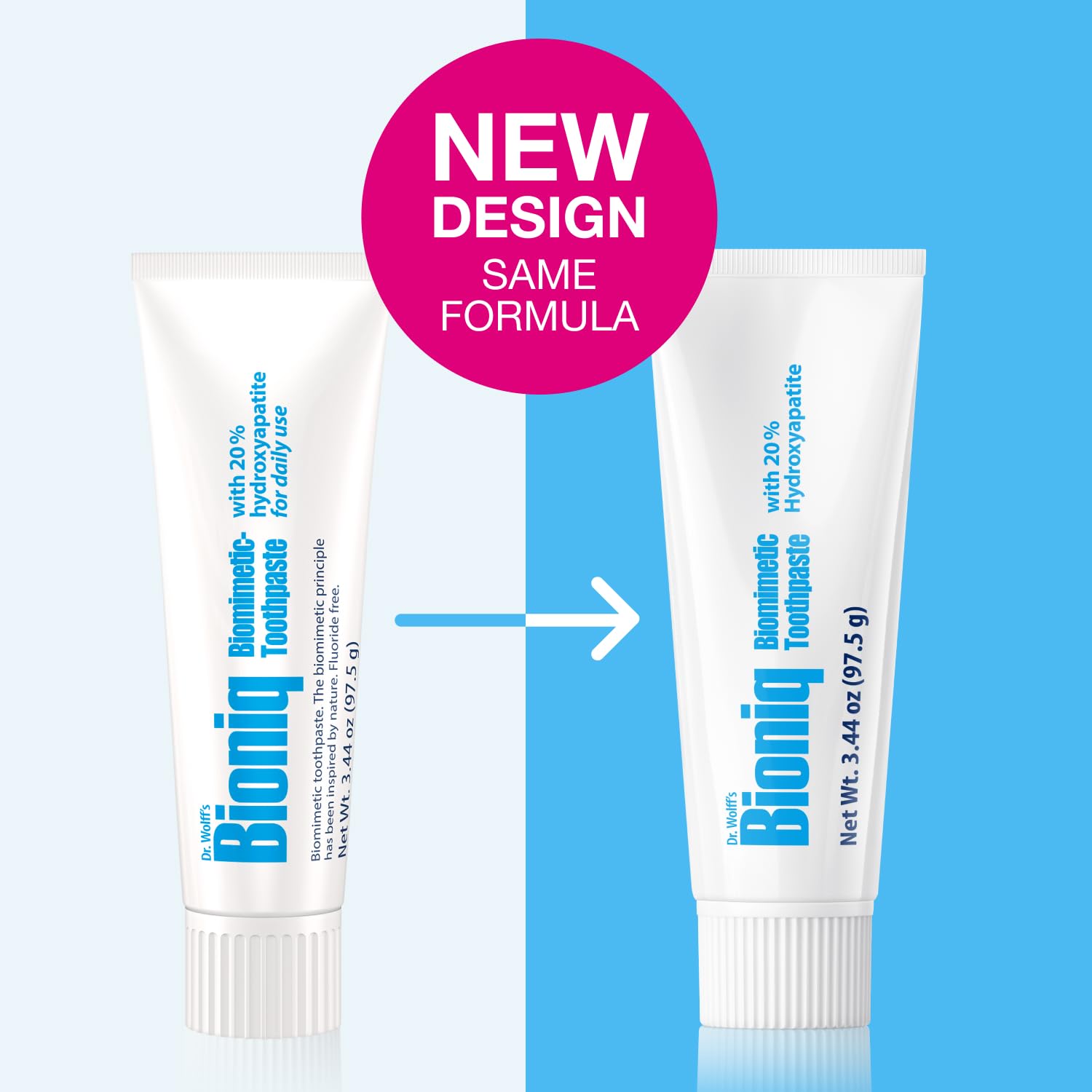 Bioniq Classic brushing scene with open tube and fresh foam.