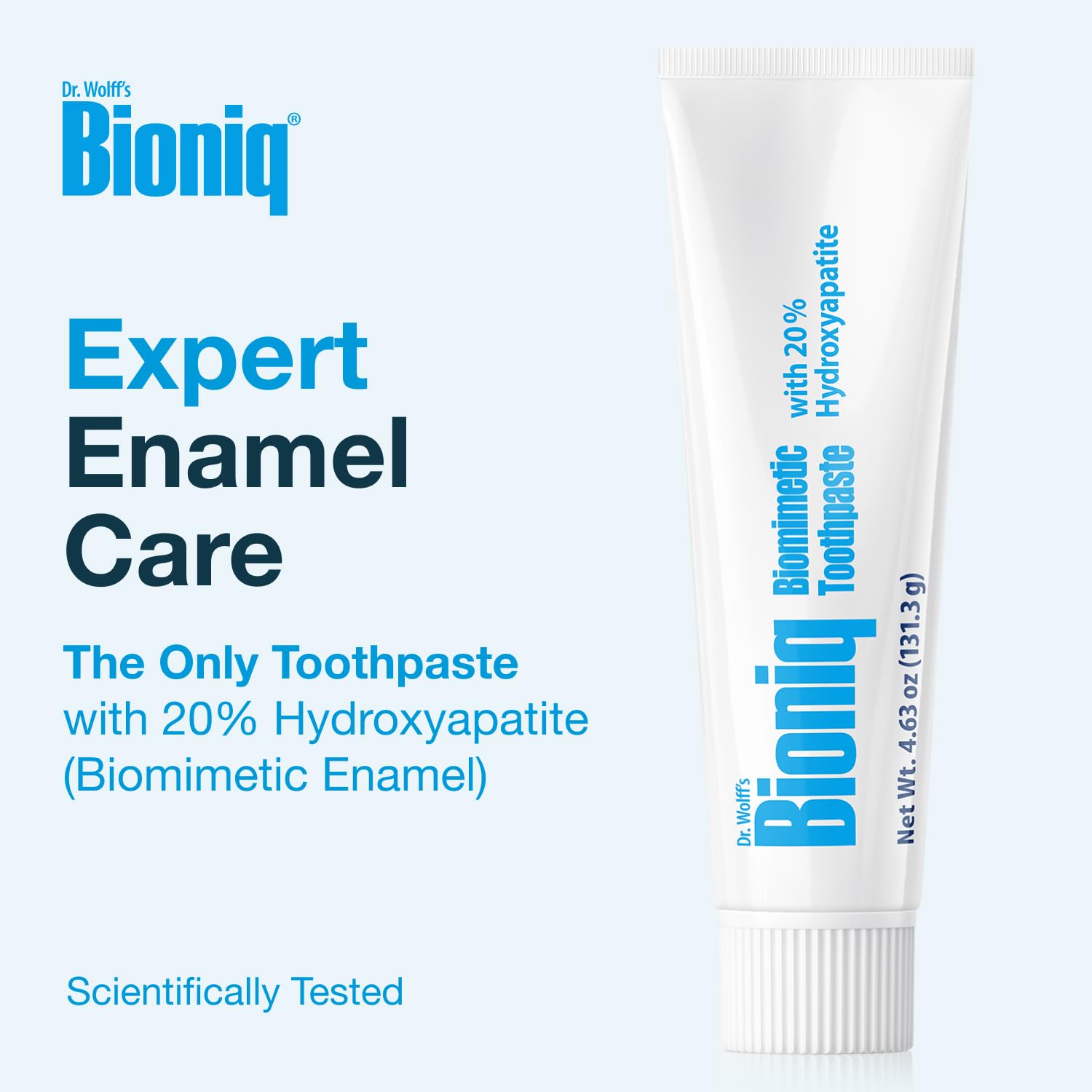 Close-up of Bioniq Classic tube showing fluoride-free formula.