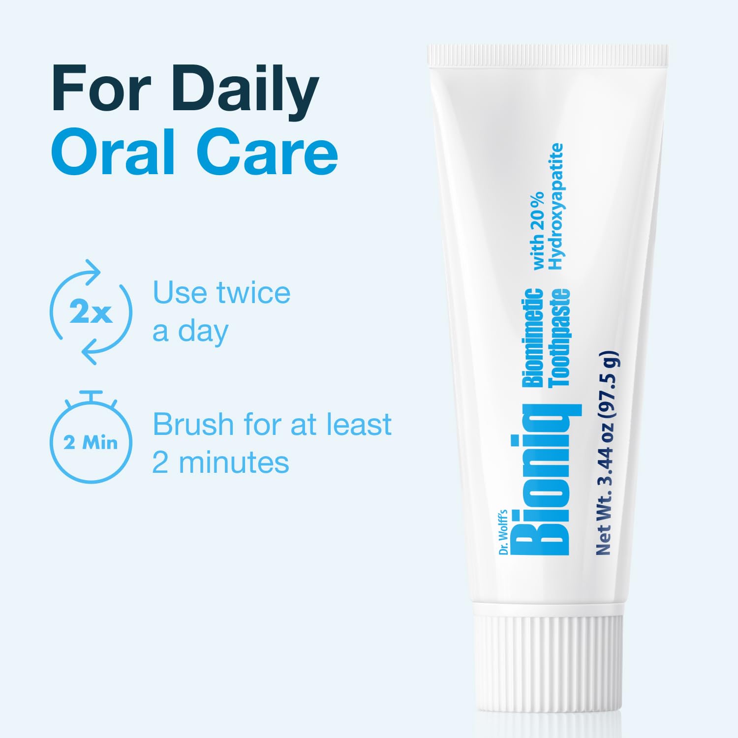 Bioniq Classic mint flavor tube positioned for daily brushing routine.