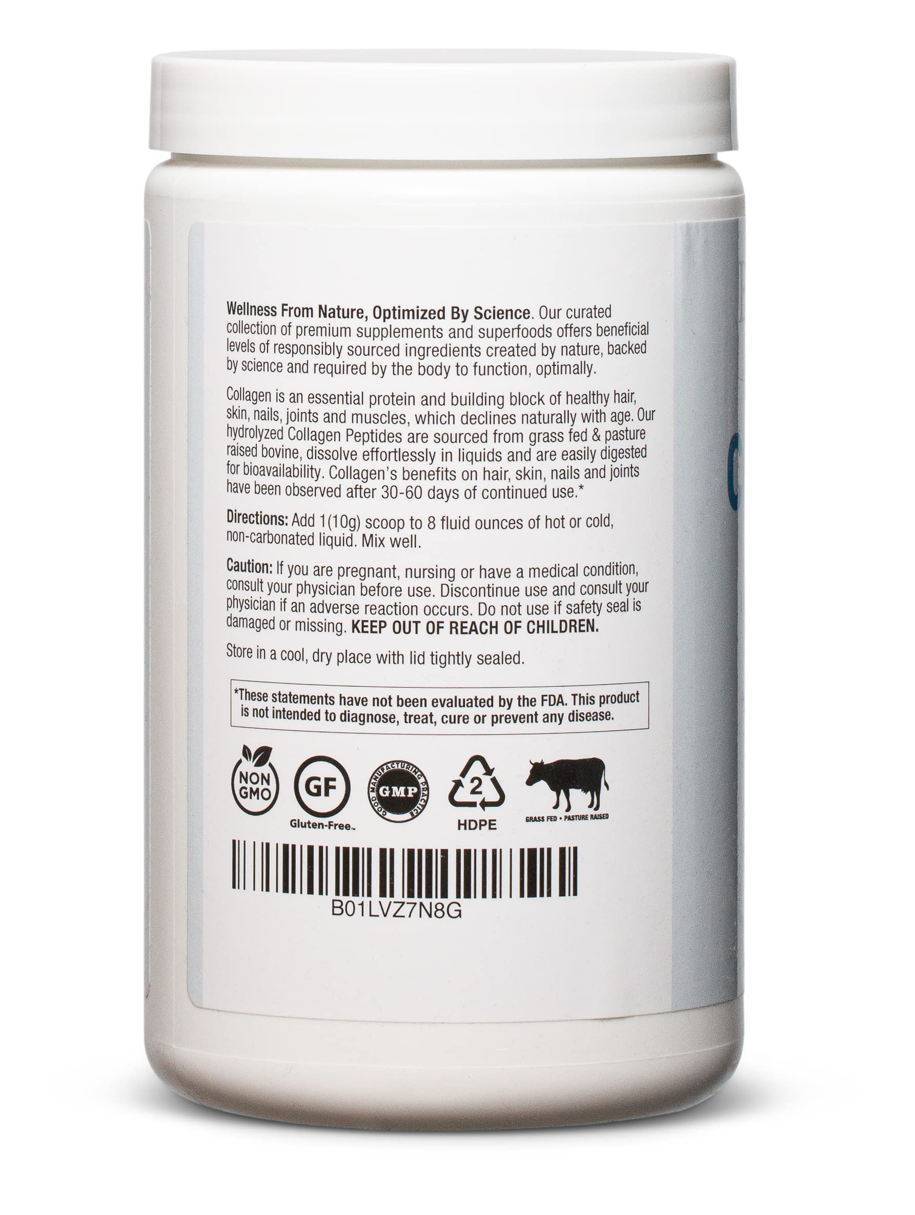 BioOptimal Collagen Peptides Powder label highlights grass-fed origin
