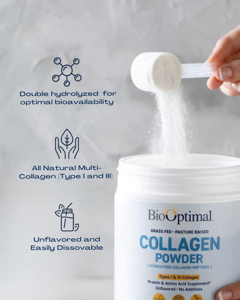 BioOptimal collagen powder blended into a smoothie for easy nutrition