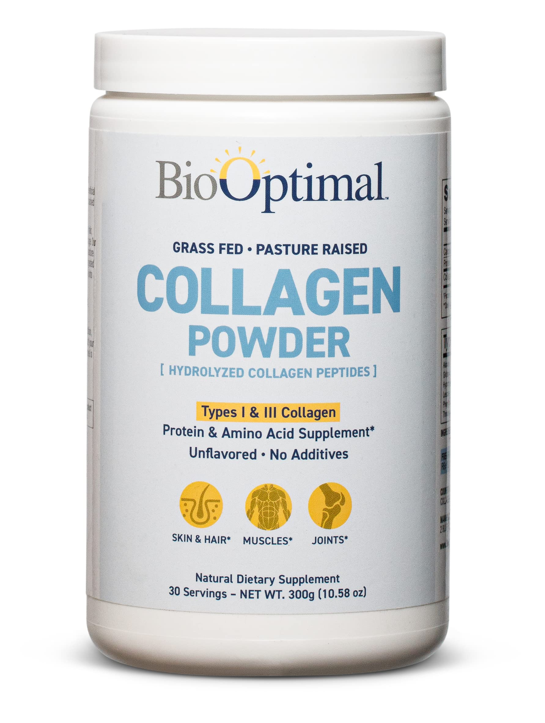 BioOptimal Collagen Peptides Powder scoop close-up for easy daily use in drinks