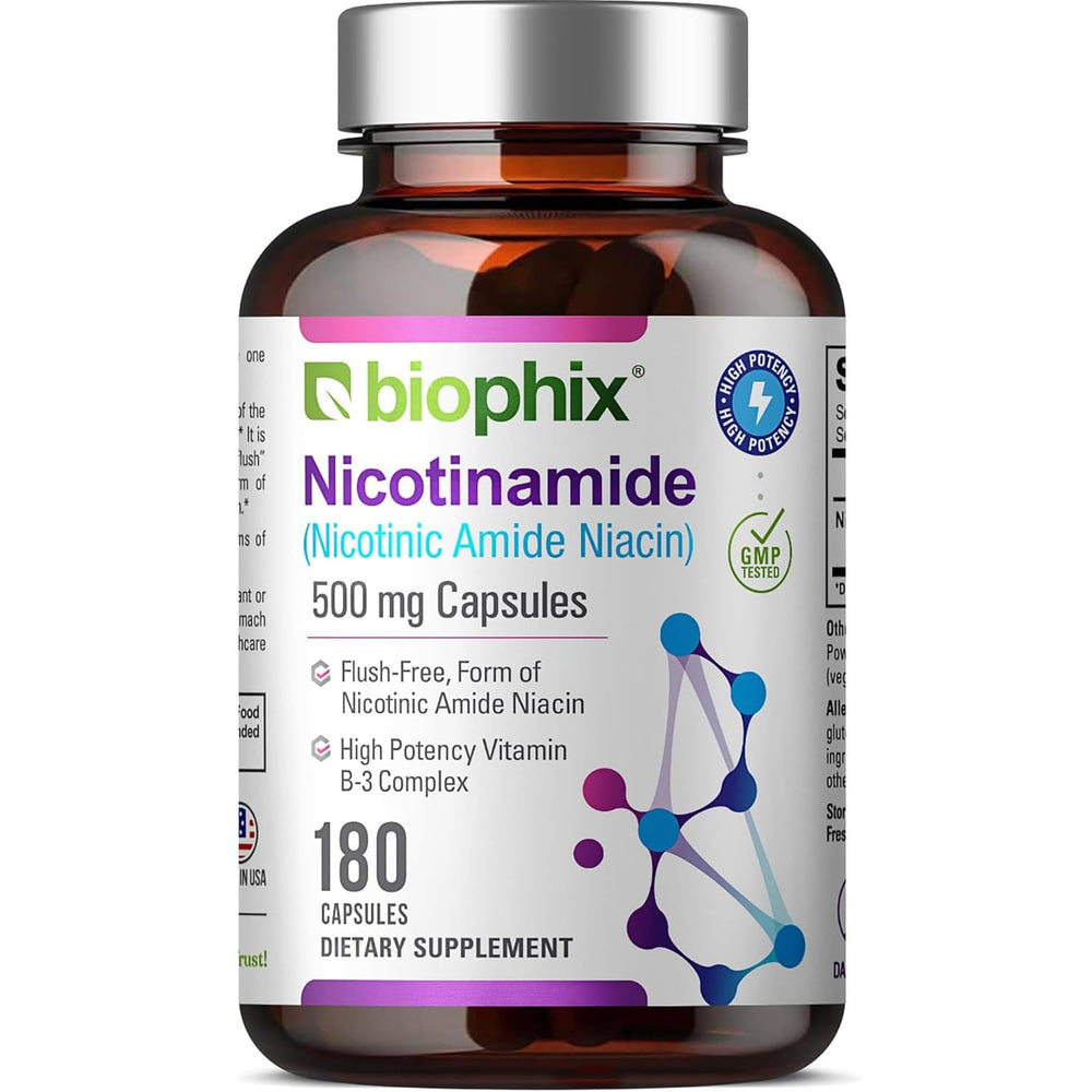 Biophix B-3 Nicotinamide bottle front showcases flush-free formula for skin health